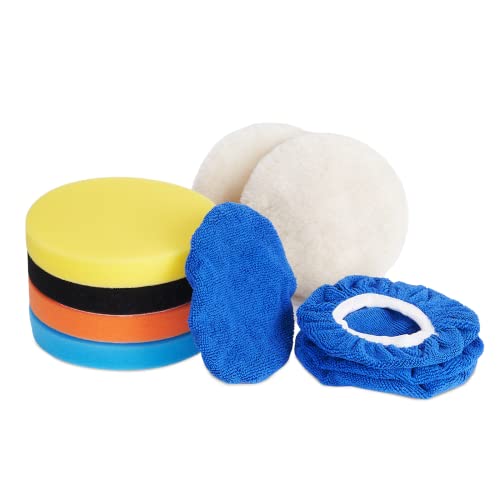 Uaoaii 6 Inch Buffing and Polishing Pad Kit, 10PCS Buffer Pads Kit W/Car Foam Sponge Pads, Wool Polishing Buffing Pads & Polishing Bonnets,for Car Buffer Polisher Compounding, Polishing and Waxing