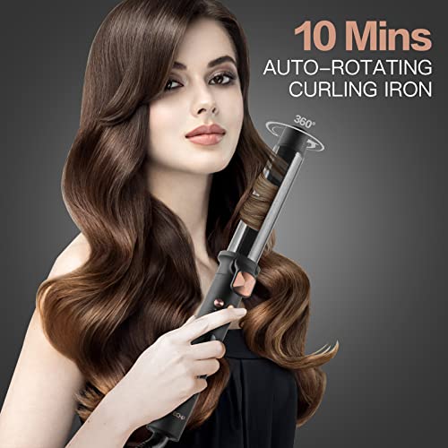 Rotating Curling Iron, Automatic Hair Curler, Curling Iron, Curling Wand, 1 1/4 Inch Ionic Rotating Hair Curler for Waves with Extra Long（5.5 inch） Tourmaline Ceramic Barrel (1 1/4 inch)