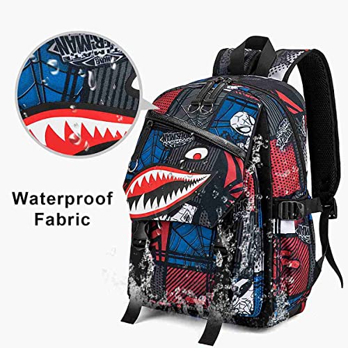 Waterproof Backpack Shark Backpack,Cartoon Shoulder Bag Casual Shark Daypack Backpacks for Boys Girls Teens (Style 1)