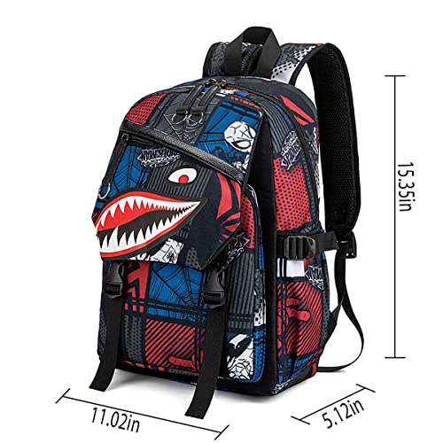 Waterproof Backpack Shark Backpack,Cartoon Shoulder Bag Casual Shark Daypack Backpacks for Boys Girls Teens (Style 1)