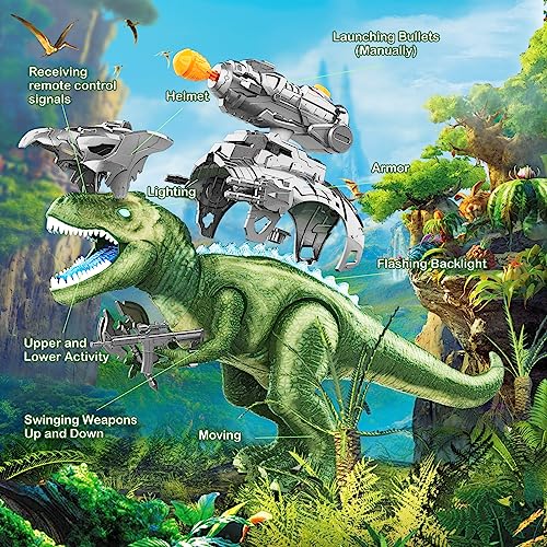 Dinosaur Toys with Remote Control-Dino Toys for Kids 3-5,6-8,8-12,Robot T-Rex Dinosaurs with Sounds,Lights,Moving and Launching Bullets,Gifts for 3+ Years Old Boys and Girls(Green)