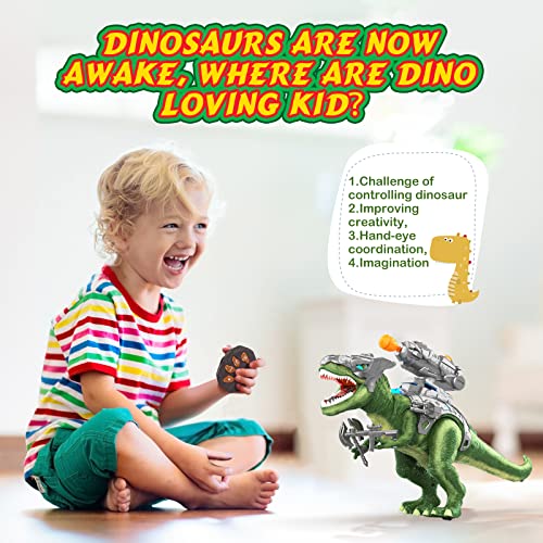 Dinosaur Toys with Remote Control-Dino Toys for Kids 3-5,6-8,8-12,Robot T-Rex Dinosaurs with Sounds,Lights,Moving and Launching Bullets,Gifts for 3+ Years Old Boys and Girls(Green)