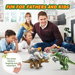 Dinosaur Toys with Remote Control-Dino Toys for Kids 3-5,6-8,8-12,Robot T-Rex Dinosaurs with Sounds,Lights,Moving and Launching Bullets,Gifts for 3+ Years Old Boys and Girls(Green)