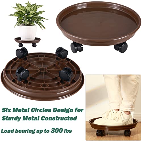 8 Packs Large Plant Caddy with PU Wheels 12” Rolling Plant Stands Heavy-duty Plastic Plant Roller Base Pot Movers Plant Saucer on Wheels Indoor Outdoor Plant Dolly with Casters Planter Tray Coaster