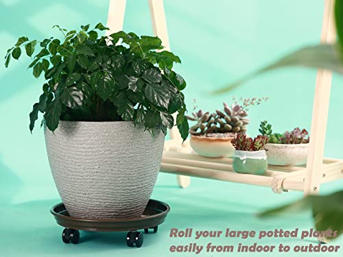 8 Packs Large Plant Caddy with PU Wheels 12” Rolling Plant Stands Heavy-duty Plastic Plant Roller Base Pot Movers Plant Saucer on Wheels Indoor Outdoor Plant Dolly with Casters Planter Tray Coaster