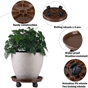 8 Packs Large Plant Caddy with PU Wheels 12” Rolling Plant Stands Heavy-duty Plastic Plant Roller Base Pot Movers Plant Saucer on Wheels Indoor Outdoor Plant Dolly with Casters Planter Tray Coaster