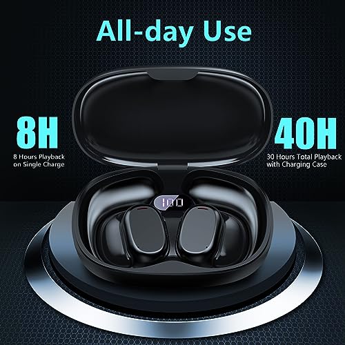 ZRUHIG Open Ear Headphones, [40hrs Long Playtime] Wireless Open Ear Earbuds with Digital Display Charging Case, Waterproof Conduction Headphones Bluetooth with Mic for Running, Cycling, Workout