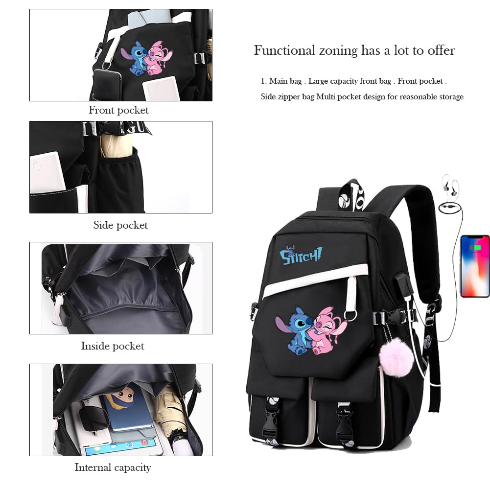 WZCSLM 15.6 Inch Stylish Computer Backpack Teens Bag College School Casual Daypack With USB Port Business (black and white)