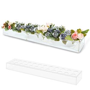 rectangular acrylic vase, clear acrylic flower vase, 24 inch long decorative modern vase for weddings home decor, rectangular floral centerpiece flower vase for dining table (24 inch with 24 holes)