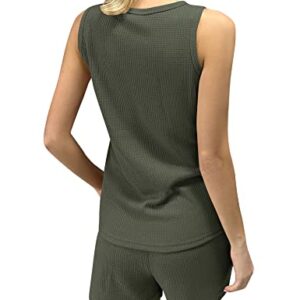 ANGGREK Women's Pajama Sets Sleeveless Tops and Shorts with Pockets 2 Piece PJ Sets for Loungewear Sleepwear,Army Green,X-Large