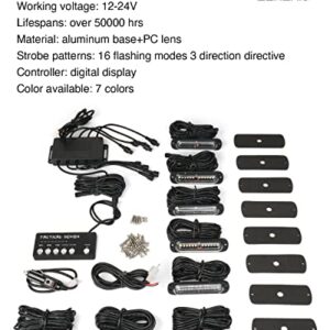 LUMENIX White Green LED Surface Mount Strobe Flashing Lights Kit w/Control Box, 8PCS Grille Side Marker Emergency Warning Caution Light for Vehicles Trucks SUV Cars Vans (Ultra Slim Sync Feature)