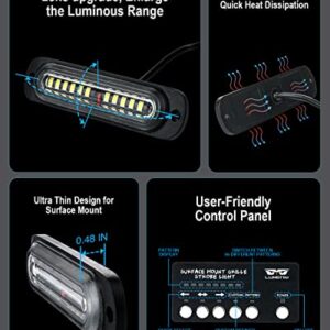 LUMENIX White Green LED Surface Mount Strobe Flashing Lights Kit w/Control Box, 8PCS Grille Side Marker Emergency Warning Caution Light for Vehicles Trucks SUV Cars Vans (Ultra Slim Sync Feature)