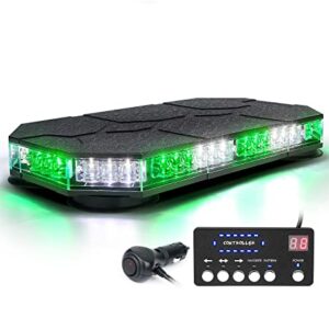 LUMENIX LED Rooftop Strobe Beacon Lights Magnetic Mount Emergency Traffic Security Warning Caution Flashing Plow Light Bar, for Construction Vehicles Tow Trucks Snowplow Postal Cars White/Green