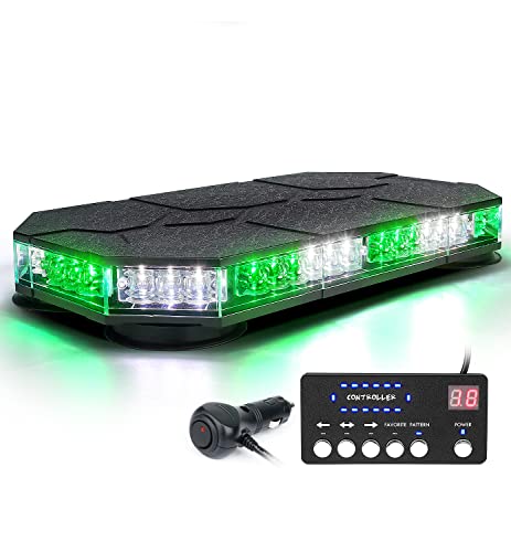 LUMENIX LED Rooftop Strobe Beacon Lights Magnetic Mount Emergency Traffic Security Warning Caution Flashing Plow Light Bar, for Construction Vehicles Tow Trucks Snowplow Postal Cars White/Green