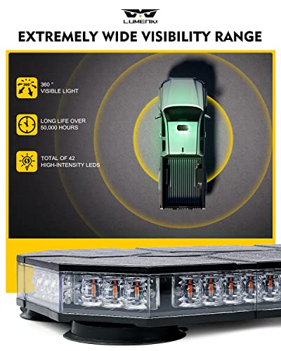 LUMENIX LED Rooftop Strobe Beacon Lights Magnetic Mount Emergency Traffic Security Warning Caution Flashing Plow Light Bar, for Construction Vehicles Tow Trucks Snowplow Postal Cars White/Green