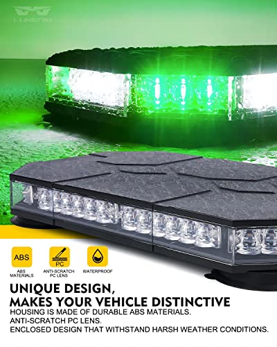 LUMENIX LED Rooftop Strobe Beacon Lights Magnetic Mount Emergency Traffic Security Warning Caution Flashing Plow Light Bar, for Construction Vehicles Tow Trucks Snowplow Postal Cars White/Green