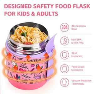 Pawtong 10oz Soup Thermo for Hot Food Kids Insulated Food Jar,Thermo Hot Food Lunch Container, Width Mouth Stainless Steel Lunch Box for Kids with Spoon (Pink-flamingo)