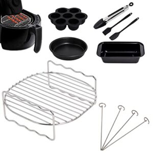 air fryer skewer rack compatible with philips cosori ninja air fryer 3.5-4.2l, 9pcs air fryer accessory including rack, pizza pan, cake and egg mold, food grade 304 stainless steel air fryer rack