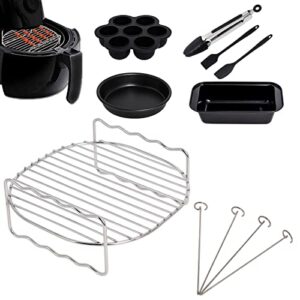 Air Fryer Skewer Rack Compatible with Philips Cosori Ninja Air Fryer 3.5-4.2L, 9Pcs Air Fryer Accessory Including Rack, Pizza Pan, Cake and Egg Mold, Food Grade 304 Stainless Steel Air Fryer Rack