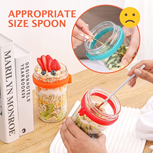 EDICHI 20 OZ Overnight Oats Containers with Lids and Spoon - Set of 4 Yogurt Parfait Cups with Lids, Glass Overnight Oats Jars, Reusable Oatmeal Containers with Measurement Markings for On-The-Go