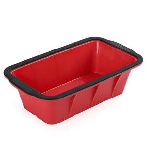 1.5 pound non-stick silicone loaf pan with reinforced steel frame inside, meat loaf pan mold for homemade baking, toast, brownie, bread, bpa free, dishwasher, microwave, oven and freezer safe (red)