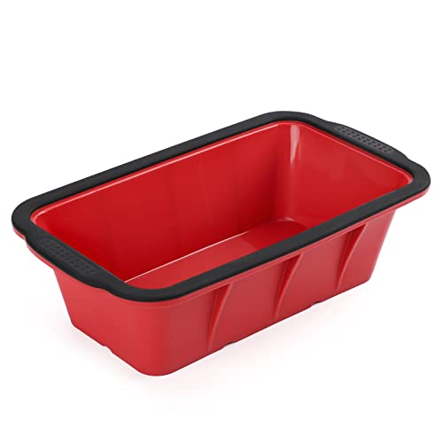 1.5 Pound Non-Stick Silicone Loaf Pan With Reinforced Steel Frame Inside, Meat Loaf Pan Mold For Homemade Baking, Toast, Brownie, Bread, BPA Free, Dishwasher, Microwave, Oven and Freezer Safe (Red)