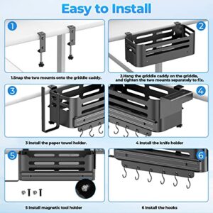 AUXCO Griddle Caddy for Blackstone Griddle，Griddle Accessories Space Saving for 28"/36"Blackstone,BBQ Accessories Storage Box with Magnetic Tool Holder ,Paper Towel Holder, knife Holder ,6 Hooks