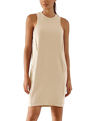 ODODOS Modal Soft Loose Tank Dress for Women Casual Sleeveless Sundress with Kangaroo Pocket Summer Dress, Ivory, X-Large