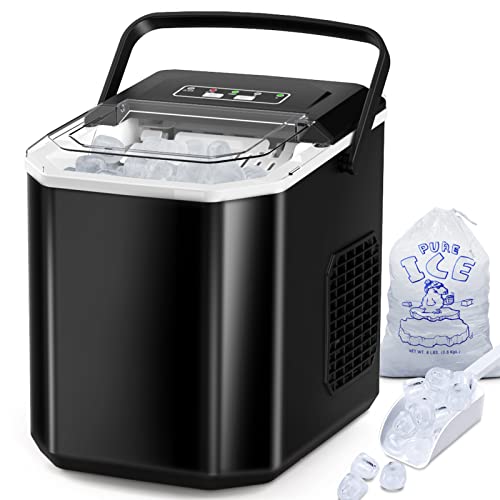 Ice Makers Countertop, Portable Ice Maker Machine with Self-Cleaning, 9 Bullet Ice Ready in 6 Mins, Handheld Ice Maker 26.5lbs 24Hrs with Ice Bags and Scoop Basket for Home Bar Camping RV(Black)