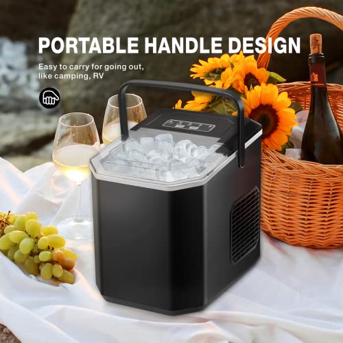 Ice Makers Countertop, Portable Ice Maker Machine with Self-Cleaning, 9 Bullet Ice Ready in 6 Mins, Handheld Ice Maker 26.5lbs 24Hrs with Ice Bags and Scoop Basket for Home Bar Camping RV(Black)