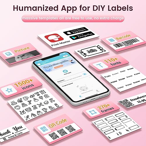 Vixic Label Maker Machine with Tape, M960 Mini Bluetooth Label Printer Inkless Label Sticker Makers Portable Handheld Labeler with Multi-Templates Font&Icon, Rechargeable for Office Home Organizing