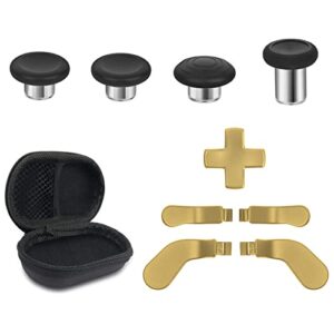 metal replacement thumbsticks for xbox elite controller series 2 core,component pack includes 4 swap magnetic joysticks,4 paddles,1 standard d-pads, accessories parts for xbox one elite 2(gold)