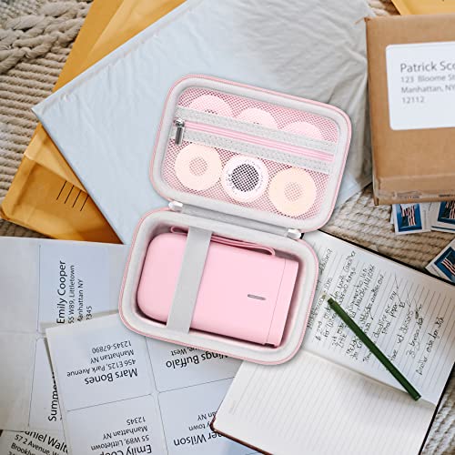 Canboc Label Maker Case for JADENS D11/ D110/ PikDik D11/ Nelko P21 Portable Bluetooth Label Printer, Carrying Holder for Label Paper and USB Cable, Pink