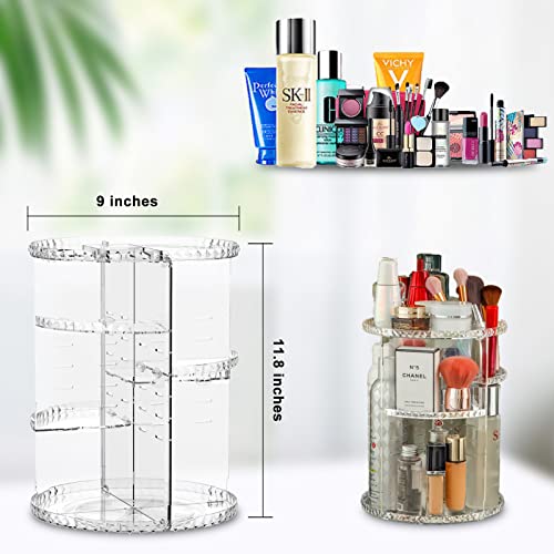 Bathroom Organizer, Makeup Organizer 360° Bathroom Organizer Countertop, DIY Adjustable Rotating Makeup Organizer, Vanity Organizer and Bathroom Shelves for Vanity Desktop Bathroom Countertop Clear