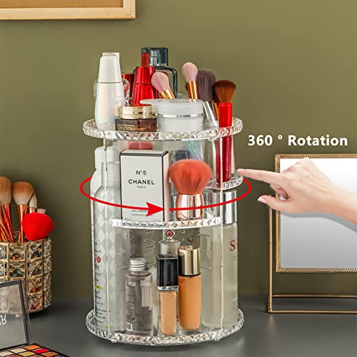 Bathroom Organizer, Makeup Organizer 360° Bathroom Organizer Countertop, DIY Adjustable Rotating Makeup Organizer, Vanity Organizer and Bathroom Shelves for Vanity Desktop Bathroom Countertop Clear