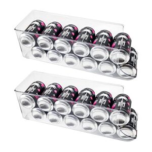 scavata 2 pack soda can organizer for refrigerator, 12 can fridge organizer canned food pop cans container can holder dispenser for fridge pantry rack freezer, clear plastic storage bins
