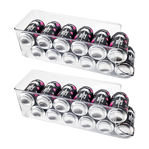 SCAVATA 2 Pack Soda Can Organizer for Refrigerator, 12 Can Fridge Organizer Canned Food Pop Cans Container Can Holder Dispenser for Fridge Pantry Rack Freezer, Clear Plastic Storage Bins