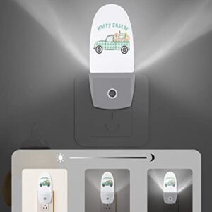 Plug-in LED Night Light with Auto Light Sensor - Popsicle Shape Nightlight Baby Night Lights for Hallway Bedroom Kids Room - Happy Eater Green Plaid Truck with Eater Egg and Rabbit