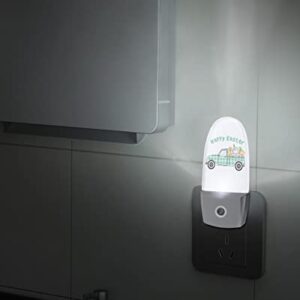 Plug-in LED Night Light with Auto Light Sensor - Popsicle Shape Nightlight Baby Night Lights for Hallway Bedroom Kids Room - Happy Eater Green Plaid Truck with Eater Egg and Rabbit