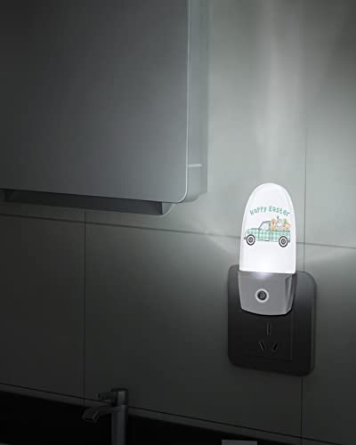 Plug-in LED Night Light with Auto Light Sensor - Popsicle Shape Nightlight Baby Night Lights for Hallway Bedroom Kids Room - Happy Eater Green Plaid Truck with Eater Egg and Rabbit