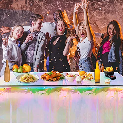 4 Pack Iridescence Plastic Tablecloths Disposable Laser Tablecloth Holographic Foil Rectangle Table Covers Birthday Disco Bachelorette Bridal Wedding Rainbow Iridescent Party Decorations 54" x 108"