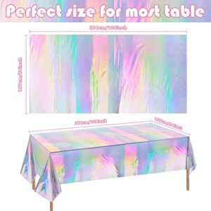 4 Pack Iridescence Plastic Tablecloths Disposable Laser Tablecloth Holographic Foil Rectangle Table Covers Birthday Disco Bachelorette Bridal Wedding Rainbow Iridescent Party Decorations 54" x 108"