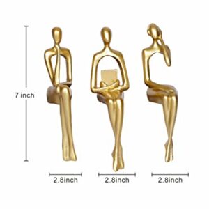 3Pcs Gold Decor Thinker Statue Abstract Art Sculpture Decorations Reading Women Figurine Modern Sitting Shelf Decor for Home Decor Living Room Bookshelf Coffee Table Desktop Office Decoration(Gold)