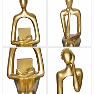 3Pcs Gold Decor Thinker Statue Abstract Art Sculpture Decorations Reading Women Figurine Modern Sitting Shelf Decor for Home Decor Living Room Bookshelf Coffee Table Desktop Office Decoration(Gold)