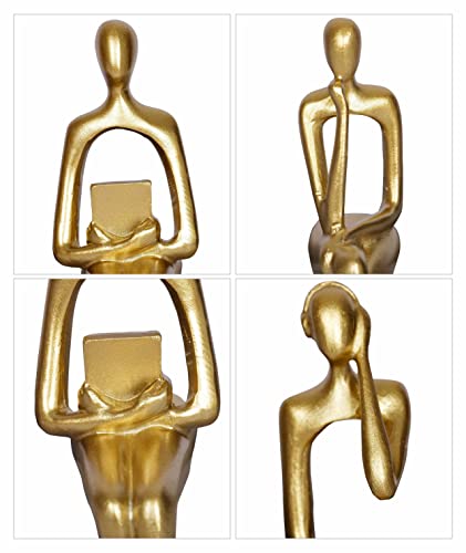 3Pcs Gold Decor Thinker Statue Abstract Art Sculpture Decorations Reading Women Figurine Modern Sitting Shelf Decor for Home Decor Living Room Bookshelf Coffee Table Desktop Office Decoration(Gold)