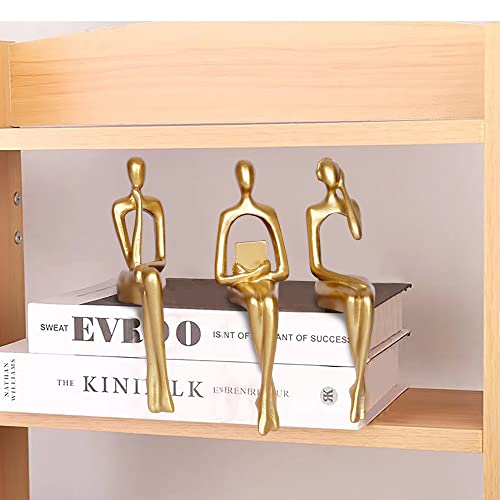 3Pcs Gold Decor Thinker Statue Abstract Art Sculpture Decorations Reading Women Figurine Modern Sitting Shelf Decor for Home Decor Living Room Bookshelf Coffee Table Desktop Office Decoration(Gold)