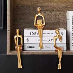 3Pcs Gold Decor Thinker Statue Abstract Art Sculpture Decorations Reading Women Figurine Modern Sitting Shelf Decor for Home Decor Living Room Bookshelf Coffee Table Desktop Office Decoration(Gold)