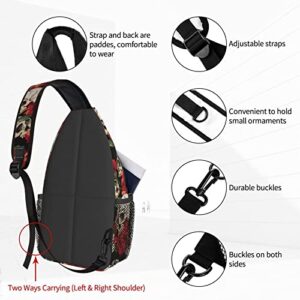 NiuKom Flower Skeleton Sugar Skull Crossbody Bags for Women Trendy Sling Backpack Men Chest Bag Gym Cycling Travel Hiking Daypacks