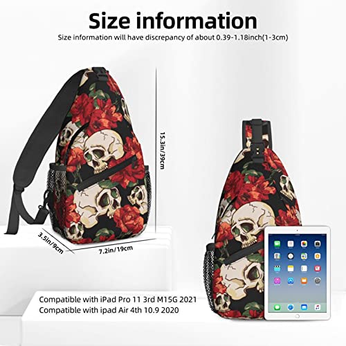 NiuKom Flower Skeleton Sugar Skull Crossbody Bags for Women Trendy Sling Backpack Men Chest Bag Gym Cycling Travel Hiking Daypacks