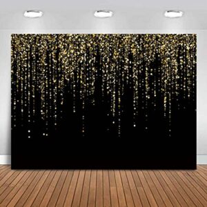 maqtt 82" x 60" black and gold bokeh party backdrop photo black and gold glitter bokeh sequin spots birthday anniversary photography background golden sparkle banner photo baby bath decoration